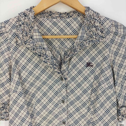 バーバリーロンドンブルーレーベル BURBERRY LONDON BLUE LABEL ワンポイント刺繍 ノバチェック スキッパーシャツブラウス レディース 38