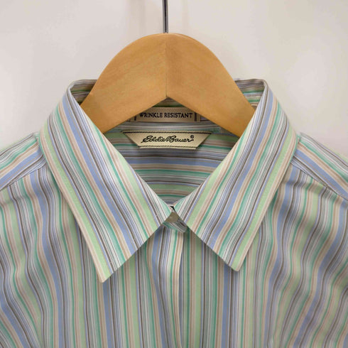 エディーバウアー Eddie Bauer WRINKLE RESISTANT マルチカラーロングスリーブストライプシャツ メンズ
