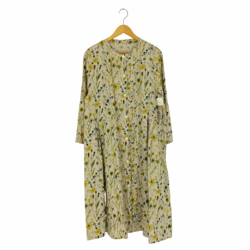 コットンハウスアヤ Cotton House Aya yesterday CROSS 花柄 リネン ノーカラー シャツワンピース レディース JPN:M