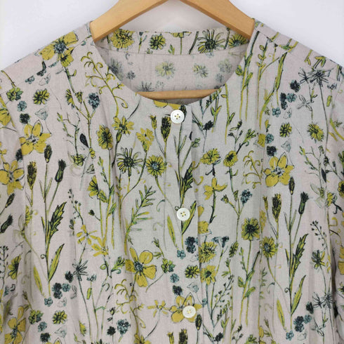 コットンハウスアヤ Cotton House Aya yesterday CROSS 花柄 リネン ノーカラー シャツワンピース レディース JPN:M