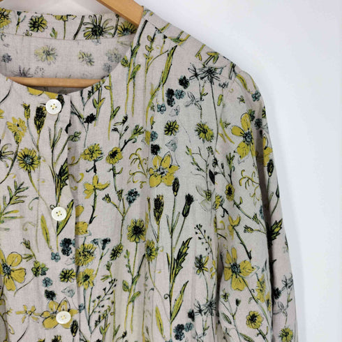 コットンハウスアヤ Cotton House Aya yesterday CROSS 花柄 リネン ノーカラー シャツワンピース レディース JPN:M