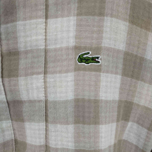ラコステ LACOSTE ワニ刺繍 ノーカラーチェックシャツ 七分丈 レディース 40