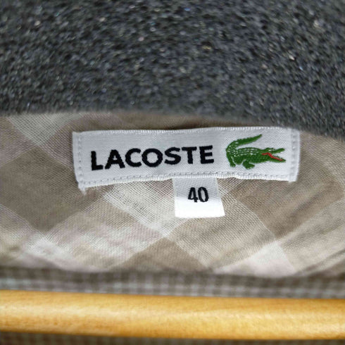 ラコステ LACOSTE ワニ刺繍 ノーカラーチェックシャツ 七分丈 レディース 40