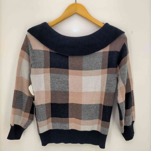 ブルーレーベルクレストブリッジ BLUE LABEL CRESTBRIDGE ブロックチェック ショルダーニット レディース 38