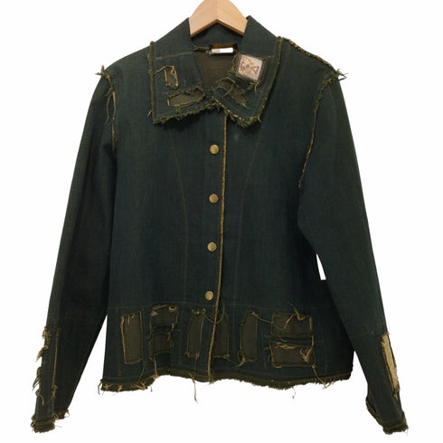 LINDA LUNDSTROM MADE IN CANADA Y2K パッチワークダメージ加工デニムジャケット レディース US:8