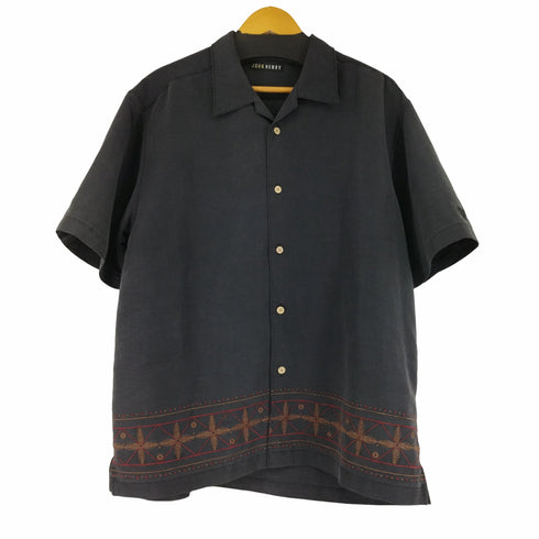 ジョンヘンリー JOHN HENRY レーヨン混 刺繍加工 開襟S/Sシャツ メンズ JPN:L