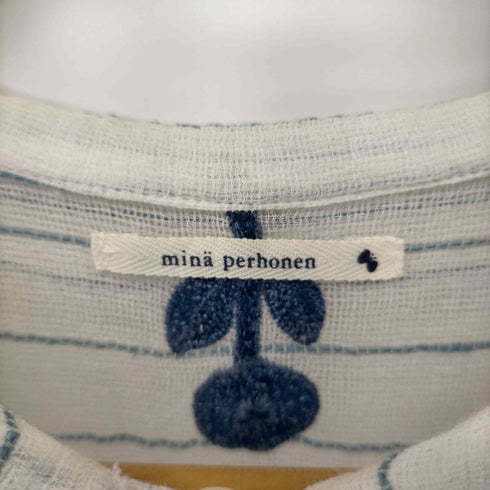 ミナペルホネン mina perhonen bonheur 丸襟 刺繍デザイン ボーダー スキッパー ノースリーブワンピース レディース JPN:38