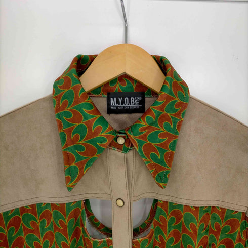 エムワイオービー エヌワイシー M.Y.O.B NYC RETRO BUTTON UP SHIRT フェイクスエード×ベルベット 切り替え カットアウトシャツ レディース FREE