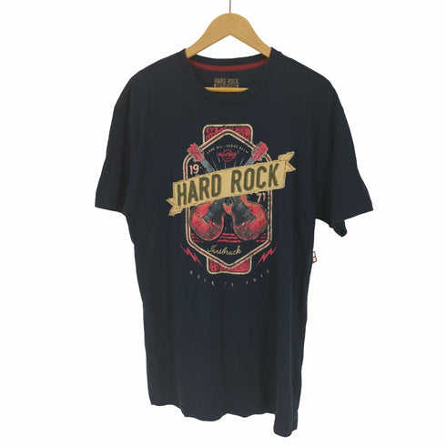 ハードロックカフェ Hard Rock Cafe Rock Is Free キャンバスワッペン ロゴプリント S/S Tシャツ メンズ import:L