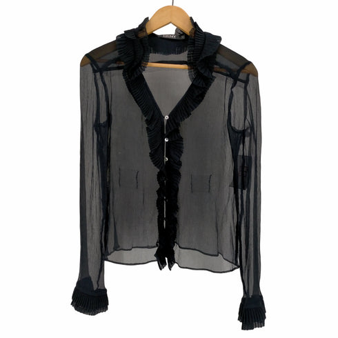 ダナキャランニューヨーク DKNY シースルーフリルシャツブラウス レディース US:0-2