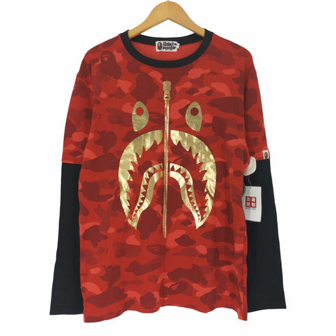 アベイシングエイプ A BATHING APE ゴールド シャーク ABC CAMO レイヤード ロングスリーブ Tシャツ メンズ JPN:L
