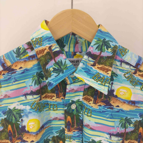 アベイシングエイプ A BATHING APE エイプヘッド 刺繍 総柄 S/S シャツ メンズ JPN:L