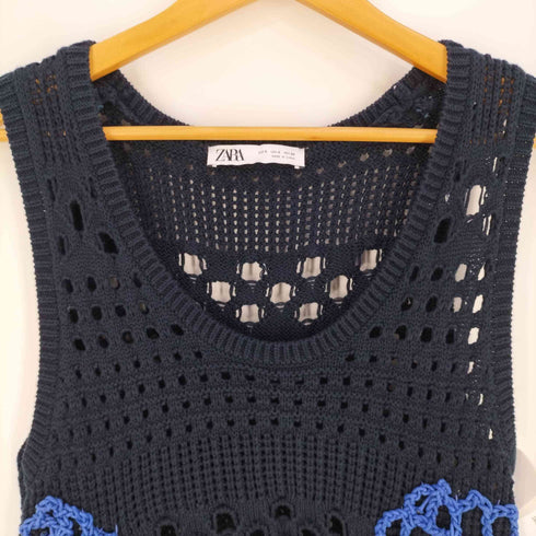 ザラ ZARA クロシェ コントラスト ニットベスト レディース import:S