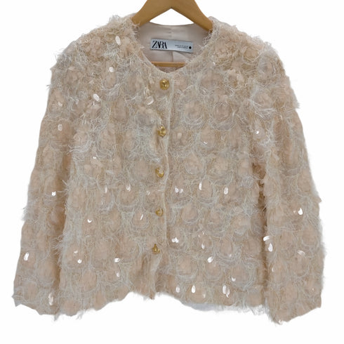 ザラ ZARA スパンコールノーカラージャケット レディース XS