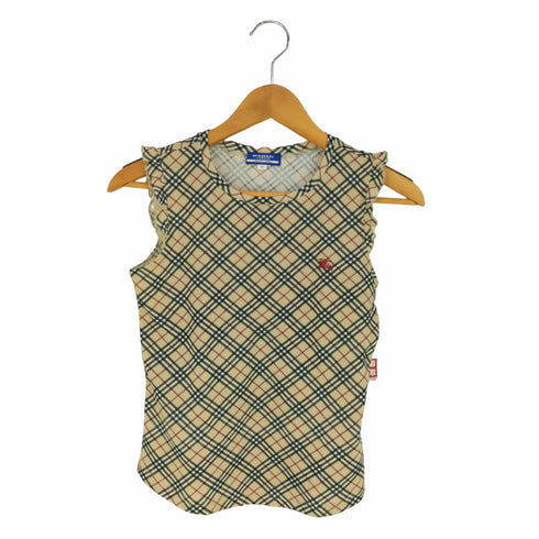 バーバリーブルーレーベル BURBERRY BLUE LABEL ノバチェック ロゴ刺繍 フリルノースリーブトップス レディース import:M