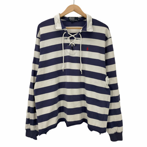 ポロバイラルフローレン Polo by RALPH LAUREN USA製 ポニー刺繍 レースアップ 長袖 ポロシャツ メンズ import:XL