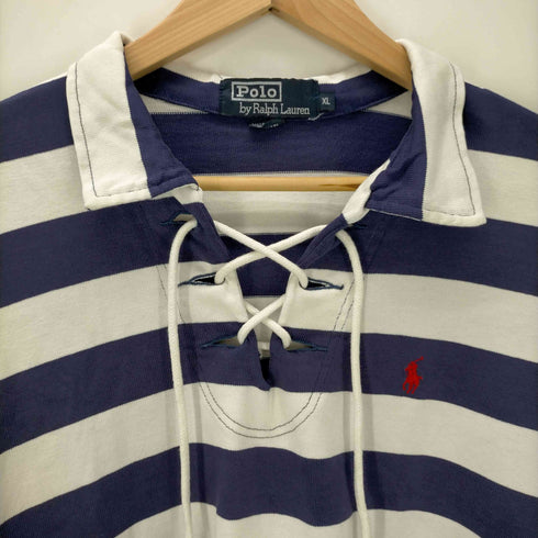 ポロバイラルフローレン Polo by RALPH LAUREN USA製 ポニー刺繍 レースアップ 長袖 ポロシャツ メンズ import:XL