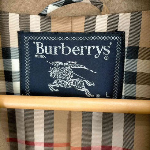 バーバリーズ BURBERRY’S 90S 袖タグ カシミヤ混 裏地ノヴァチェック ロゴ刺繍 ウールガウンコート レディース import:L