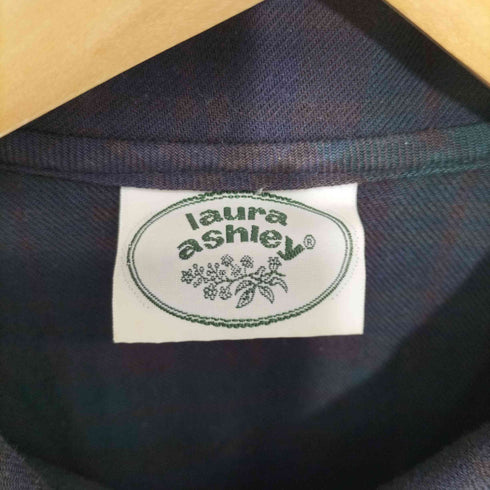 ローラアシュレイ LAURA ASHLEY チェック柄フリル丸襟ロングシャツワンピース ブラックウォッチ レディース 11AR
