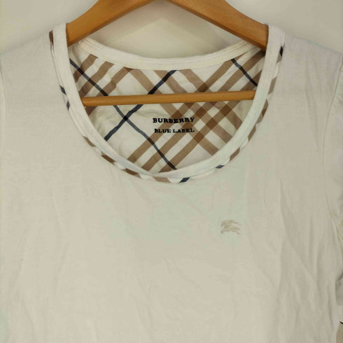 バーバリーブルーレーベル BURBERRY BLUE LABEL 首裏ノバチェック ロゴ刺繍 フレンチスリーブ UネックTシャツ レディース EUR:38