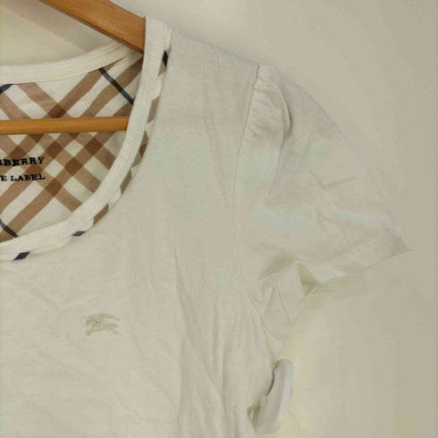 バーバリーブルーレーベル BURBERRY BLUE LABEL 首裏ノバチェック ロゴ刺繍 フレンチスリーブ UネックTシャツ レディース EUR:38
