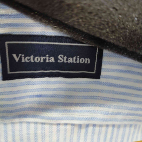 Victoria Station リネン100% ボタンダウンストライプL/Sシャツ メンズ 44