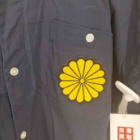 三段鷲 菊花紋章 フロントワッペン ワーク ノーカラー シャツ メンズ LL