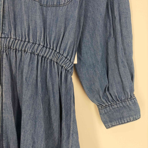 エディーバウアー Eddie Bauer USA製 黒タグ ギャザー スキッパーデニムシャツワンピース レディース import:S