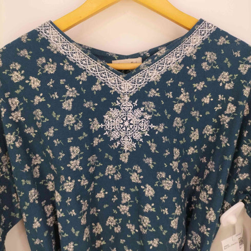サマンサモスモス samansa Mos2 花柄 刺繍 リネンコットン ベルテッドワンピース レディース FREE