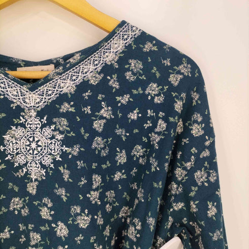 サマンサモスモス samansa Mos2 花柄 刺繍 リネンコットン ベルテッドワンピース レディース FREE