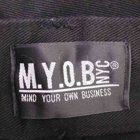 エムワイオービー エヌワイシー M.Y.O.B NYC ロゴプレート ボタンデザインベルト付き タック デニム ワイド パンツ レディース