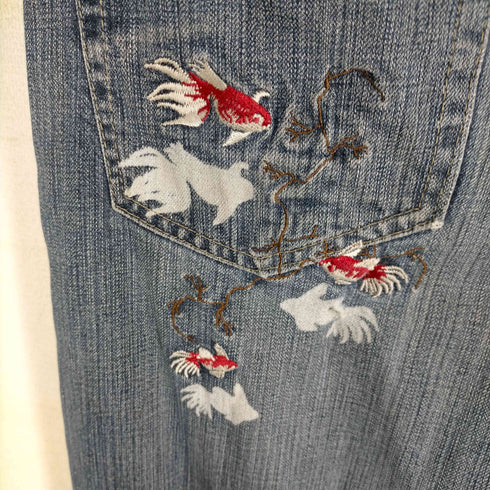 金魚刺繍ストレートデニムパンツ メンズ