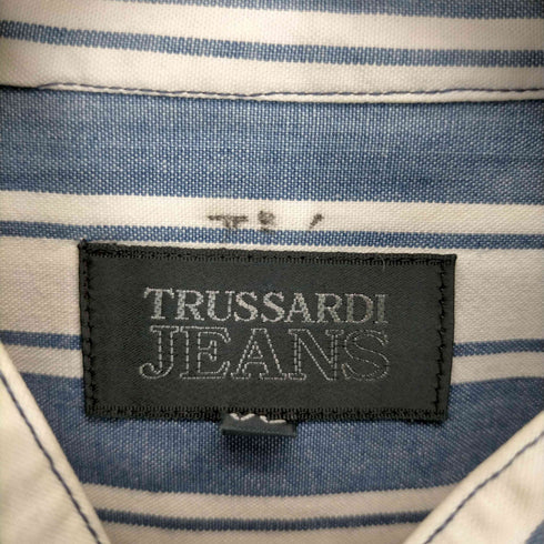 トラサルディ ジーンズ TRUSSARDI JEANS ストライプ柄バンドカラーシャツ メンズ JPN:50