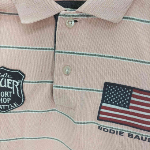 エディーバウアー Eddie Bauer 星条旗刺繍 ロゴワッペン ボーダー S/S ポロシャツ メンズ import:XS