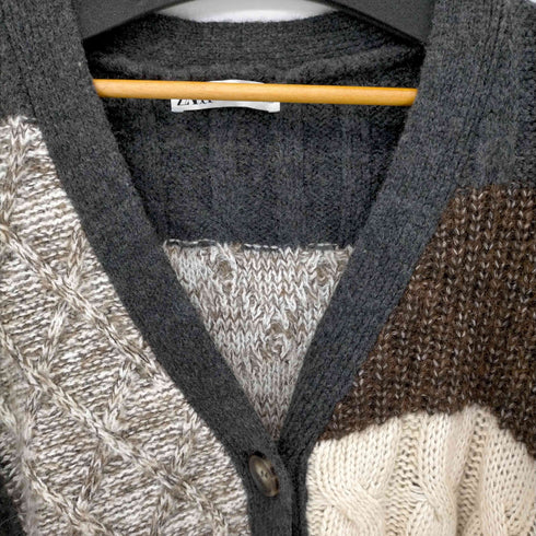 ザラ ZARA パッチワーク ニットカーディガン レディース import:L