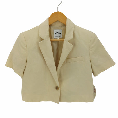 ザラ ZARA LINEN BLEND CROPPED BLAZER リネンブレンドクロップドブレザー レディース import:XS