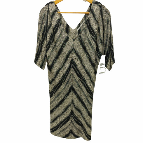 ダイアンフォンファステンバーグ DIANE VON FURSTENBERG 総シルク Vネック幾何学模様ストレッチワンピース レディース 4