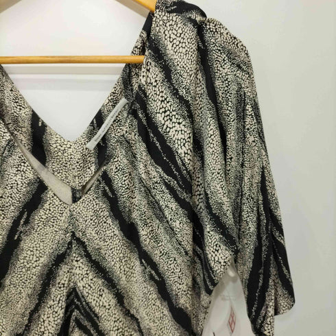 ダイアンフォンファステンバーグ DIANE VON FURSTENBERG 総シルク Vネック幾何学模様ストレッチワンピース レディース 4