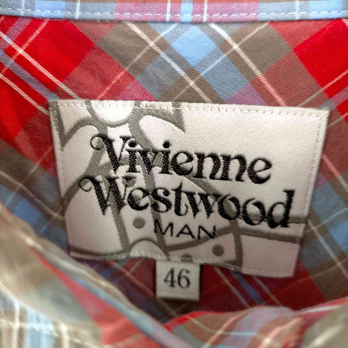 ヴィヴィアンウエストウッドマン Vivienne Westwood MAN ファイヤーオーブ刺繍 タータンチェック S/S BDシャツ メンズ EUR:46