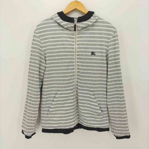 バーバリーブラックレーベル BURBERRY BLACK LABEL 裏ボーダー ロゴ刺繍 フラップポケット フーデッド ジップアップ リバーシブルジャケット レディース JPN:2