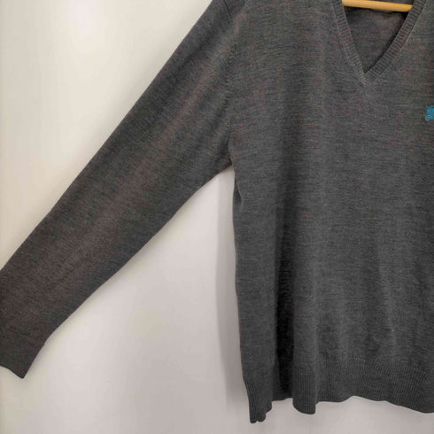 バーバリーブラックレーベル BURBERRY BLACK LABEL ロゴ刺繍ウールVネックニット メンズ JPN:4