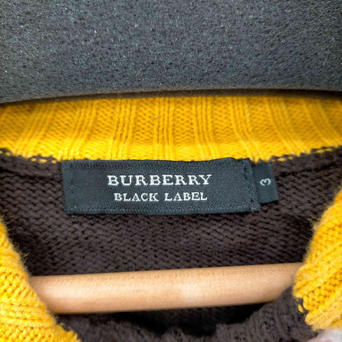 バーバリーブラックレーベル BURBERRY BLACK LABEL ロゴ刺繍ウールハーフボタンニット メンズ JPN:3
