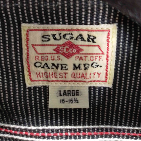 シュガーケーン SUGAR CANE ジーンコードワークシャツ ストライプ L/S シャツ メンズ LARGE 16-16 1/2