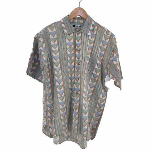 Bharat インド綿 総柄 S/S シャツ メンズ
