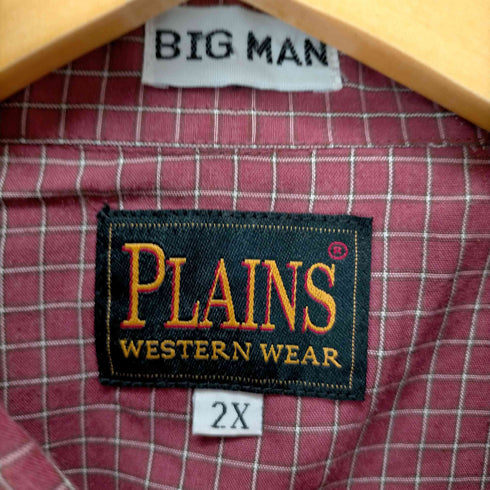 プレインズ PLAINS 格子柄 半袖ウエスタンシャツ メンズ 2X