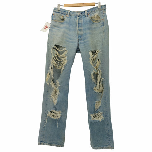 リーバイス Levis 95年製 USA製 501 脇割り ボタンフライストレートデニムパンツ クラッシュ デストロイ メンズ 34×30