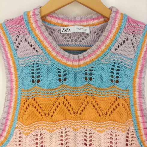 ザラ ZARA KNIT CROCHET TOP クロシェ編み コットンニットベスト レディース import:M