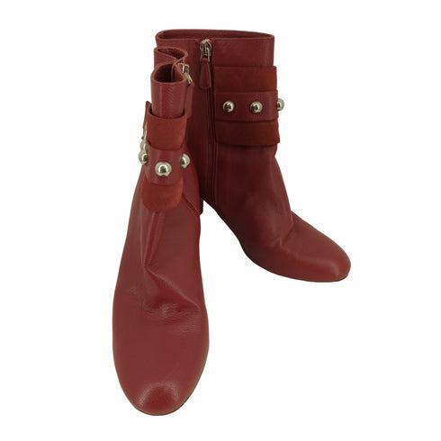 レッドヴァレンティノ RED VALENTINO MADE IN ITALY スタッズベルト シボ革 ショートブーツ VERO CUOIO レディース EUR:37