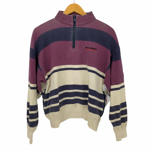 ステューシー Stussy ボーダーハーフジップスウェット レディース import:M