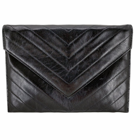 イヴサンローラン Yves Saint Laurent Vステッチ レザークラッチバッグ レディース